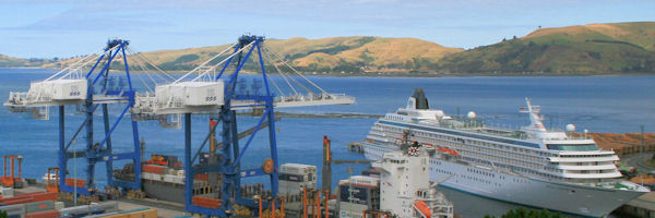 Port Chalmers container port and cruise ship